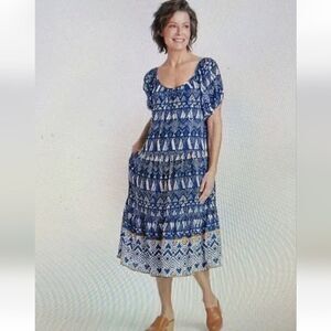 Knox Rose Woman’s Blue Surfs Up Maxi Dress Tribal Print Size Large